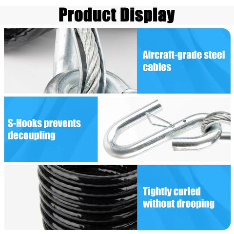 Heavy Duty RV Class III Tow Safety Cable Kit With S Hooks, 7 Ft Coiled Cables, 7500 Lb Capacity, 2 Pack Replacement BX88196