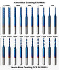 Genmitsu 50pc tungsten carbide end mill set with nano blue coating, 1/8'' shank; PCB drill, straight & ball-nose bits.