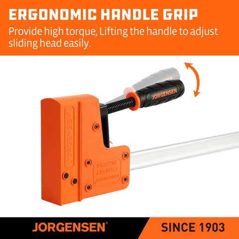 Close-up of ergonomic handle of 48-Inch Heavy Duty Bar Clamps Set With Parallel Jaws, 1500 Lbs Clamping Force.