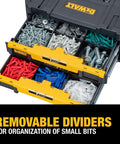 Sturdy TSTAK Tool Storage Organizer With Double Drawers Holds Up To 16.5 Lbs, showing removable dividers and small bits inside.