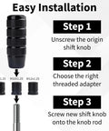 Aluminum Car Shifter Knob With 3 Threaded Adapters M8 M10 M12 1.25 Pitch 3.74 Inch Black Gear Shift Knob installation guide