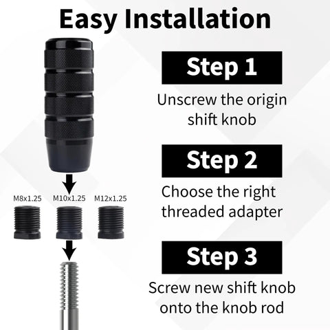 Aluminum Car Shifter Knob With 3 Threaded Adapters M8 M10 M12 1.25 Pitch 3.74 Inch Black Gear Shift Knob installation guide