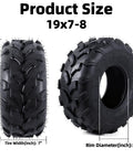 All Terrain 19x7-8 ATV UTV Tires 4PR Tubeless Off Road Set For 8 Inch Rims 48 CM Diameter 11 MM Tread 220 LB Load