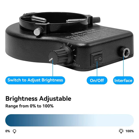 USB LED Ring Light Illuminator With 144 LEDs White Adjustable Brightness From 0 To 100 Percent Shadow Free USB Powered Lighting For Industry Micro And Stereo Microscopes Monocular Binocular Trinocular Lenses Fits Cameras, black control unit
