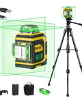 Rechargeable 360 Degree Self Leveling Green Laser Level with Tripod, magnetic base, and glasses for construction projects.