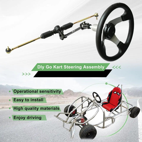 All In One Go Kart Steering Kit With Rugged Rack And Pinion Setup Including 380mm Shaft and 300mm Steering Wheel