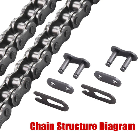 Detailed view of chain links and parts for 35 Roller Chain 140 Link Plus Chain Breaker Kit Pro Grade Heavy Duty Compatible With Coleman CT200U