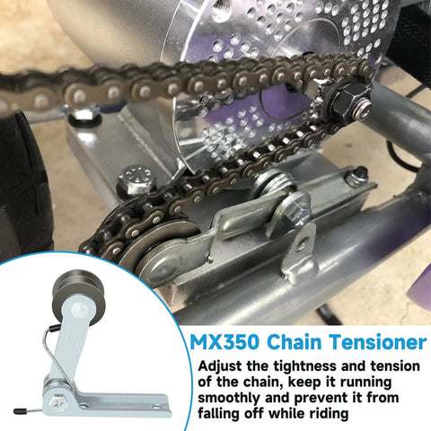 Heavy Duty 126 Link Drive Chain With Chain Tensioner Replacement For Razor MX350 MX400 SX350 ZR350 Dirt Rocket Bikes And RSF350 Electric Sport Bike Includes Chain Breaker Tool shown in use