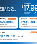 Simple pricing plans for the hardwired GPS tracker showing monthly, quarterly, and yearly rates.
