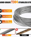 Straight Up Heavy Duty 1/8 Inch Stainless Steel Cable Kit Includes 100 Feet Wire Rope with T304 stainless steel design and durability