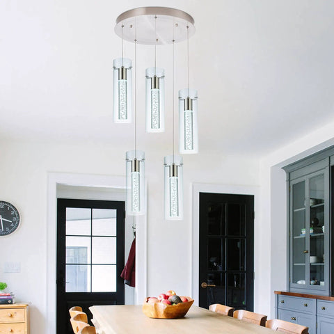Champagne Bubble Pendant Lights 5 Light Kitchen Island Fixture With Dimmable 40W Integrated LED sleek design in dining room