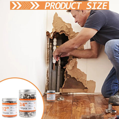 Man installing 130 Piece Stainless Steel Single Ear Hose Clamps Pack For Three Quarter Inch PEX Tubing Fittings And Pipe Connections in wall