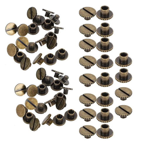 30 Pack Brass Book Rivets With Knurling Flat Leather Binding Buttons For DIY Leather Craft 9.5 By 4 Millimeter Nails