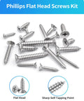 Hardcore 304 Stainless Steel Screw Assortment Kit With Phillips Flat Head Self Tapping Build For Wood And Sheet Metal In Sizes From Three Eighths To 2 Inches screws with flat heads and sharp self-tapping points.