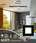 Six Pack 6 Inch Ultra Thin LED Recessed Lighting With Five CCTs Selectable in modern kitchen setting, featuring square design.