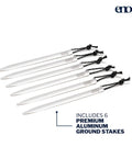 Set of 6 premium aluminum ground stakes for DryFly Rain Tarp Ultralight Hammock Shelter For Camping And Backpacking.
