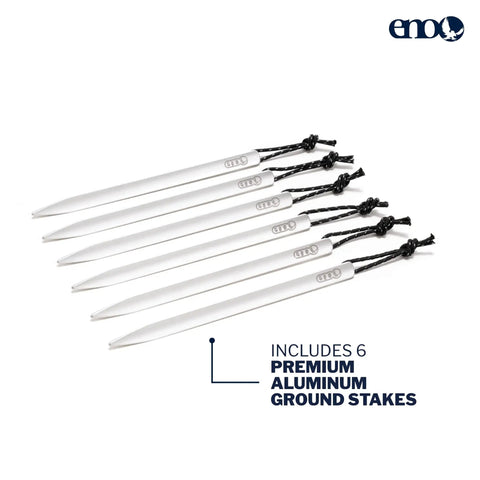 Set of 6 premium aluminum ground stakes for DryFly Rain Tarp Ultralight Hammock Shelter For Camping And Backpacking.