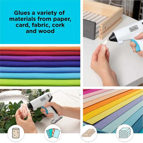 4V MAX Cordless Glue Gun USB Rechargeable Quick Heat Up In 30 Seconds Stand Up Base Comfort Grip gluing fabric and paper.