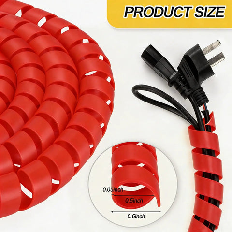 Heavy Duty Spiral Hose Wrap Protector Cover For Hydraulic Lines Half Inch Hdpe Cable Guard Sleeve Oil Heat Uv Abrasion Resistant Shield Twenty Five Foot Red armor with size measurement.