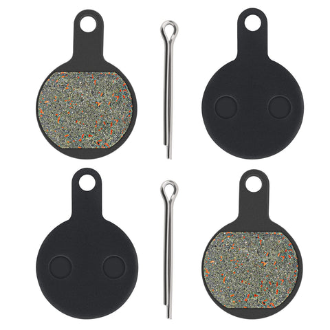 Set of four black disc brake pads for Tektro IOX/Novela MTB brakes with two retention pins