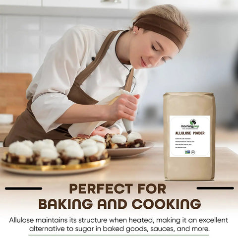 Chef using Allulose Sweetener Bulk 55 Lb No Erythritol Zero Calorie Sugar Substitute for Keto Baking