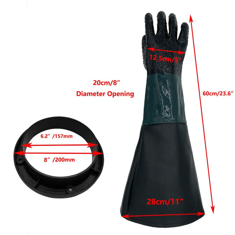Green 23.6 Inch Sandblasting Gloves For Sandblaster Cabinets Rubber Protective Gloves Long Wear Tough As Nails For Heavy Duty Grinding