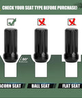 Beefy Black M14x1.5 Spline Lug Nuts Set 2In Long With 60 Degree Taper showing correct acorn seat fit.