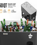 60 Quart Rolling Ice Chest On Wheels Portable Patio Party Bar Drink Cooler Cart With Shelf And Bottle Opener For Backyard BBQs