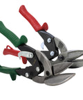 Midwest aviation snip set with two offset left- and right-cut tin snips; red and green handle grips.