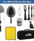 Pro Grade Car Interior Detailing Kit With Extendable Windshield Cleaner Tool, 14 Piece Set displayed with labeled dimensions.