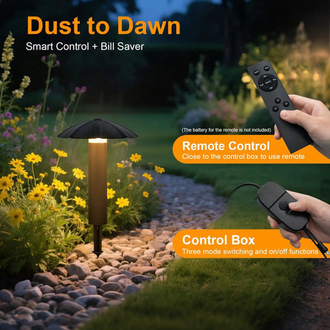 8 Pack Low Voltage Landscape Lighting Kit With EZ All In One Setup for quick install dusk to dawn control near pathway and remote