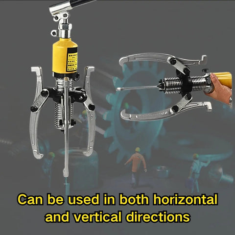 20 Ton Hydraulic Gear Puller Set with Wheel Bearing Puller Kit and Separator shown in action vertically and horizontally