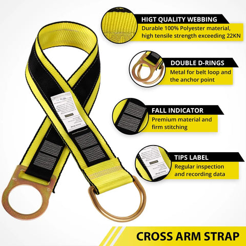 Heavy Duty Fall Protection Strap Set, 2 Pack, 6 Foot Cross Arm Anchor Straps With Double D Rings, durable webbing, labels visible