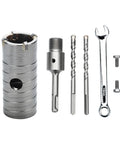 No Nonsense Heavy Duty 1.5 Inch Concrete Hole Saw With SDS Plus Shank And Four Inch Extension Rod, masonry drill kit set with metal tools.