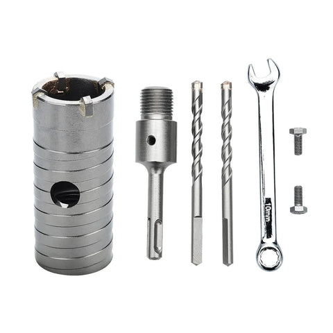 No Nonsense Heavy Duty 1.5 Inch Concrete Hole Saw With SDS Plus Shank And Four Inch Extension Rod, masonry drill kit set with metal tools.