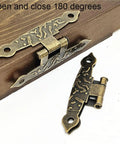 4Pcs Antique Vintage H Shaped Cabinet Door Hinges With Screws For Jewelry Boxes And Old School Furniture Decor shown on wood