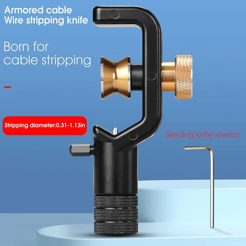Beefy Fiber Optic Cable Stripping Knife For Armored Sheath 8-28.6mm with adjustment knob and included wrench tool.