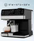 Straight Fire Coffee Station Combining An Elite Espresso Brewer With A Heavy Duty Drip Maker For Pouring Creamy Lattes Or Bold Cappuccinos Plus K Cup Pod And Fresh Ground Compatibility All Day, showcasing touchpad interface and cups.