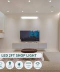 Installed Led Tube Light Fixture 18W 2Ft Linkable Shop Light For Garage Kitchen Bathroom Closet Office 5000K White Triproof