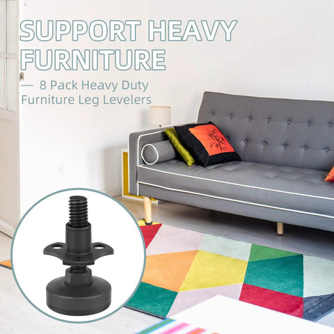 Heavy Duty 8 Pack 3/8-16 Threaded Furniture Levelers With Adjustable Feet for Sofa with T-Nuts Felt Pads Hardware