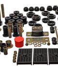 Heavy Duty Chevrolet Camaro Polyurethane Suspension Bushing Replacement Kit In Standard Black showing various bushing components and brackets.