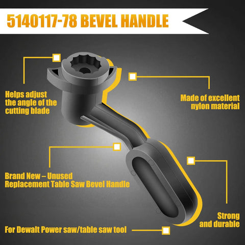 Top Shelf Replacement Table Saw Bevel Handle For Dewalt Dw745 DWE7480 Butter Smooth Tilt Angle Control Knob showing nylon build and adjustment features.