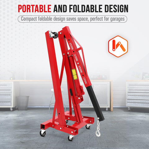 Badass Heavy Duty Folding Engine Crane With Manual Lever 4400 Lbs Hydraulic Cherry Picker Shop Lift in portable foldable design.