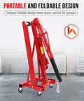 Heavy Duty Folding Hydraulic Engine Hoist With Auto Leveler, 4400 Lbs Portable Cherry Picker, foldable red design for garages.