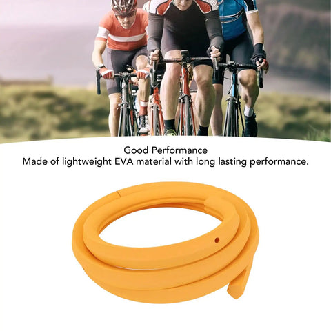 Close-up of Tubeless Tire Insert For 25 32c Outer Tires Ultra Lightweight EVA Puncture Proof Bike Inner Tube with cyclists in the background
