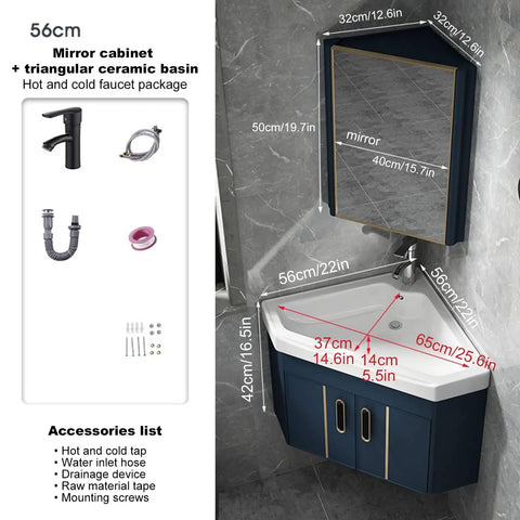 Sleek Wall Mount Vanity Sink With Floating Cabinet And Brushed Nickel Faucet Real Easy Install For Tiny Bathrooms And Urban Condos Compact Corner Basin Shown In Crisp New Tones with mirror, dimensions displayed.