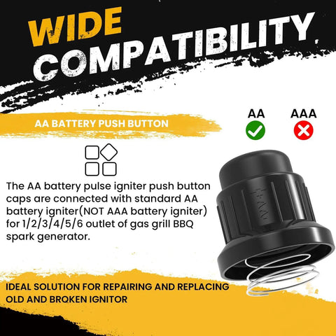 AA Battery Push Button Igniter Cap Replacement With Spring For Gas Grills And BBQs, Spark Generator Part