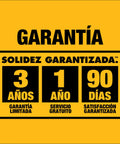 Garantía en español con detalles de solidez garantizada de 3 años, servicio gratuito de 1 año y satisfacción garantizada por 90 días.