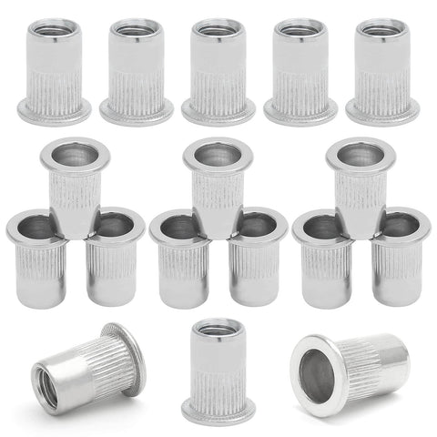 Pro-Grade 20-Pack DIY-Friendly 304 Stainless Steel Threaded Rivet Nuts 5/16-18 UNC flat head knurled body, various angles
