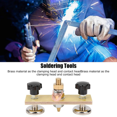 Heavy Duty Magnetic Ground Wire Clamp For Welding With Insulated Holder used for soldering, featuring brass clamping head and sturdy base.